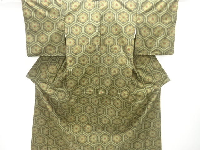 JAPANESE KIMONO / ANTIQUE KIMONO ENSEMBLE / SILK / DORO OSHIMA TSUMUGI / WOVEN FLOWER CREST
